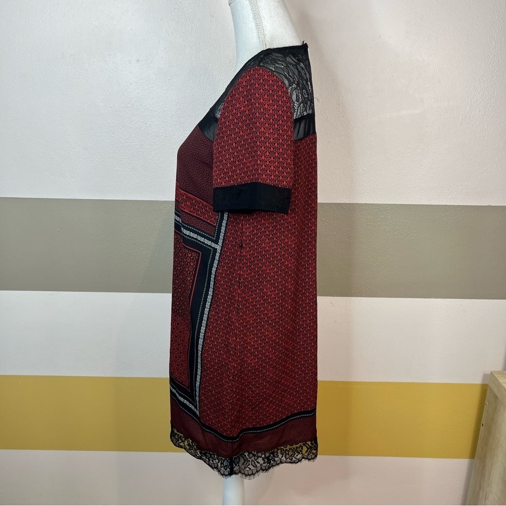 2/$25 Express Red Floral Lace Contemporary Business Short Sleeve Slip Dress S - Picture 3 of 16